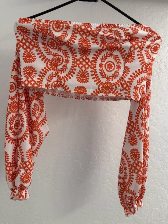 Tops - Orange and White Off-Shoulder Crop Top